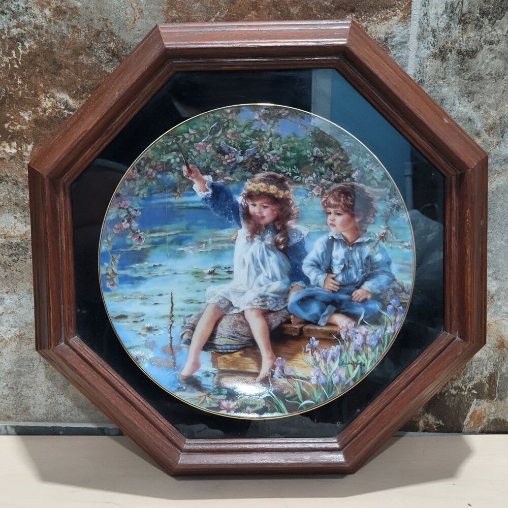 Vintage Framed Decorative Plate Patience Sandra Kuck Wall Hanging Decor